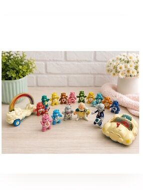 Vintage 80s Care Bears Figures Set with Rainbow and Cloud Cars plus